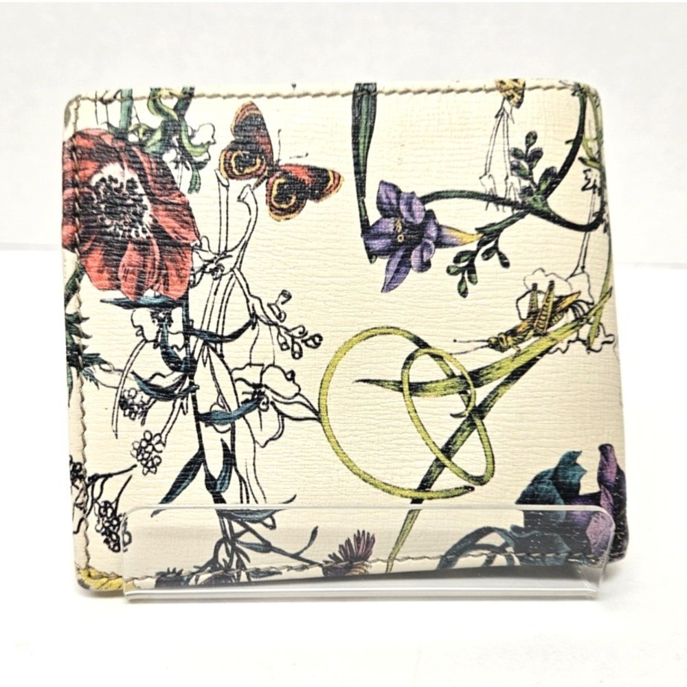 GUCCI Flora Infinity Bifold Wallet White Calfskin Multi Floral 04848 Authentic - Picture 3 of 12